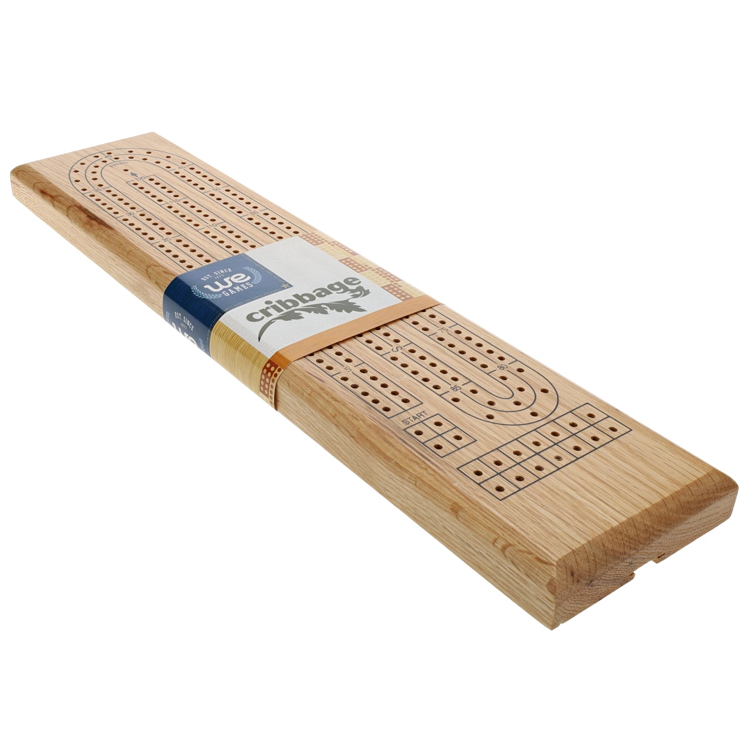 WE Games Classic Cribbage Set - Solid Wood Continuous 2 Track Board with Metal Pegs