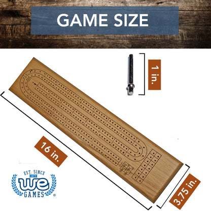 WE Games Classic Cribbage Set - Solid Wood Continuous 2 Track Board with Metal Pegs