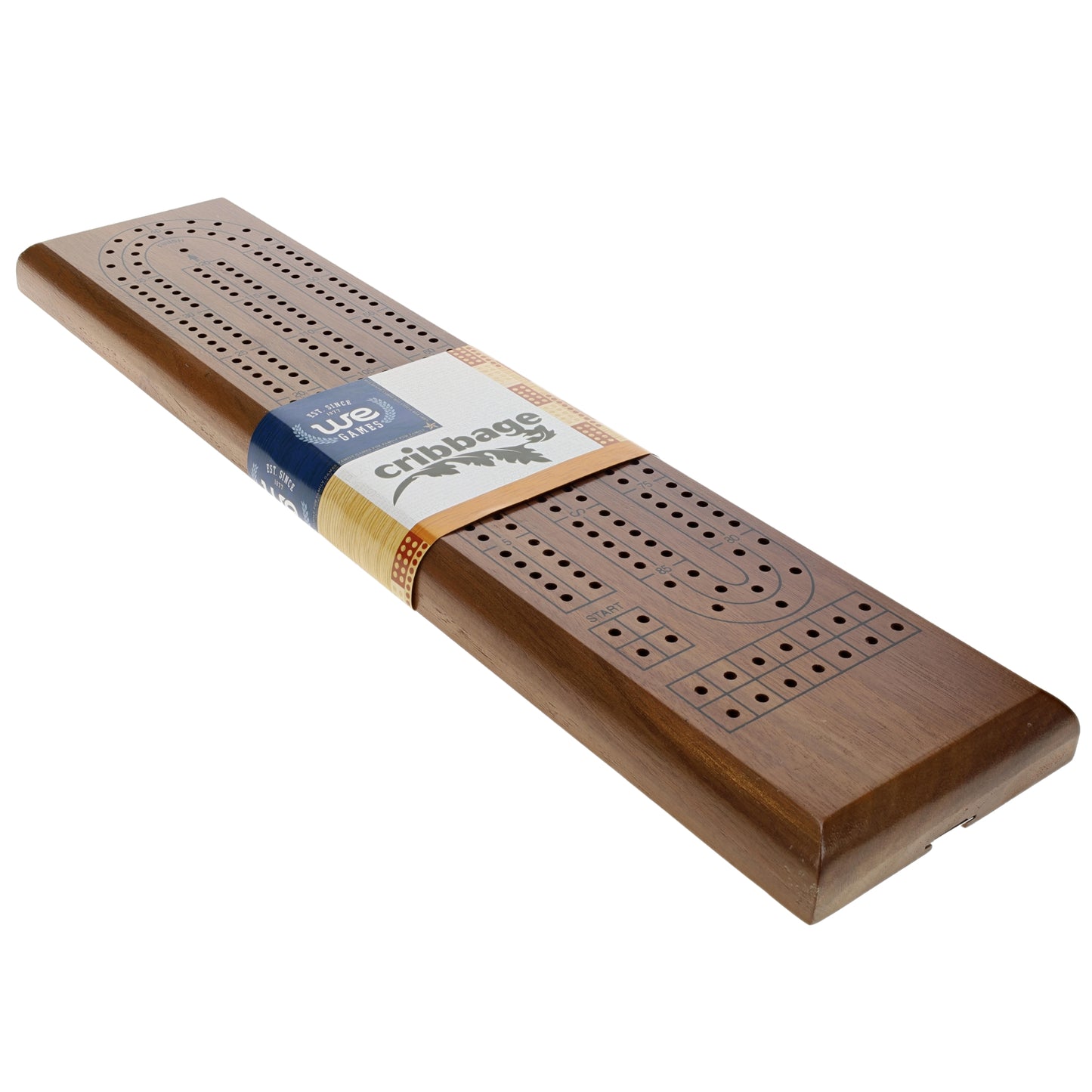 WE Games Classic Cribbage Set - Solid Wood Continuous 2 Track Board with Metal Pegs
