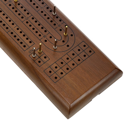 WE Games Classic Cribbage Set - Solid Wood Continuous 2 Track Board with Metal Pegs
