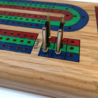 WE Games Classic Cribbage Set - Solid Wood TriColor Continuous 3 Track Board with Metal Pegs