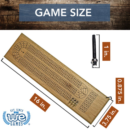 WE Games Classic Cribbage Set - Solid Wood Continuous 3 Track Board with Metal Pegs