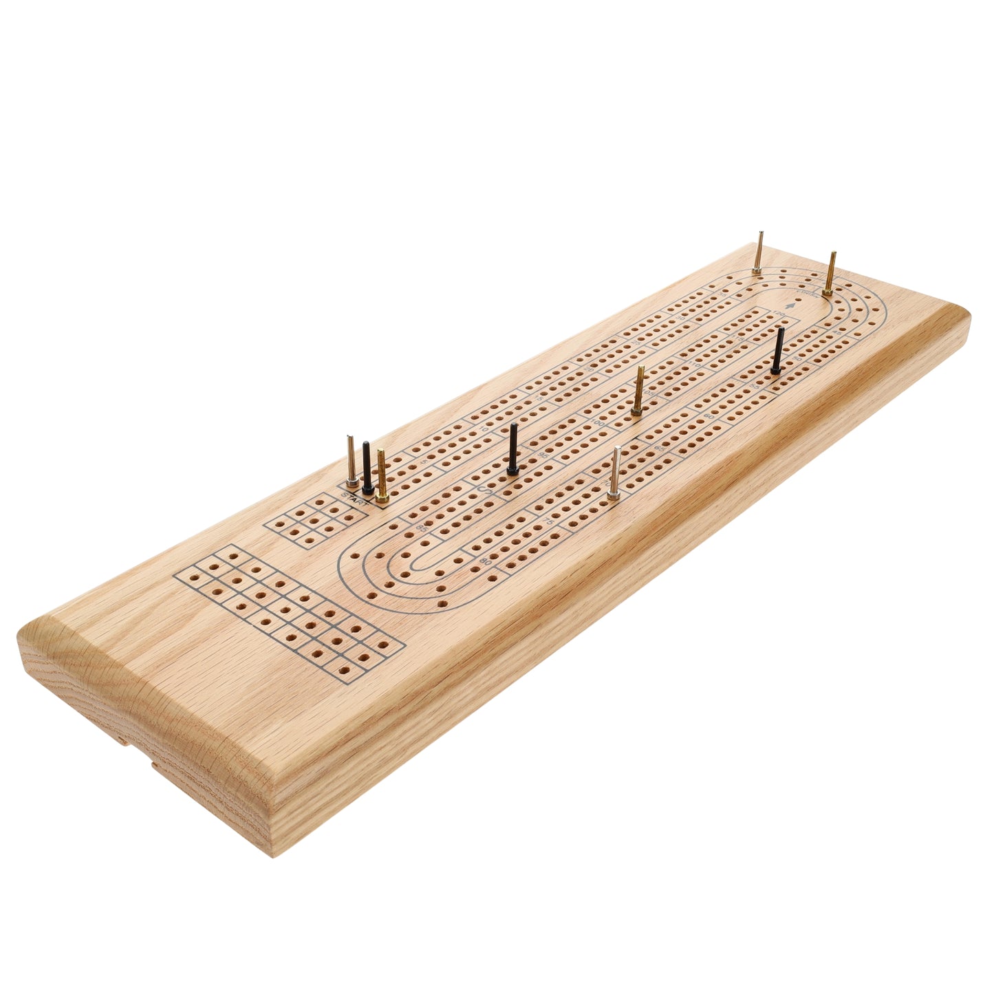 WE Games Classic Cribbage Set - Solid Wood Continuous 3 Track Board with Metal Pegs