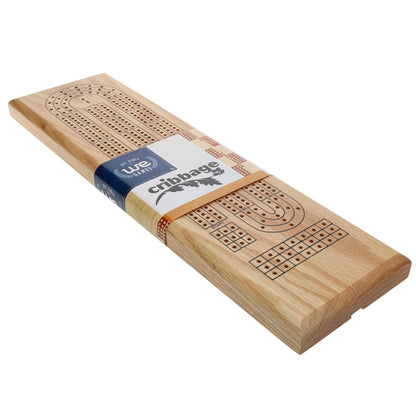 WE Games Classic Cribbage Set - Solid Wood Continuous 3 Track Board with Metal Pegs