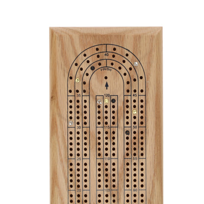 WE Games Classic Cribbage Set - Solid Wood Continuous 3 Track Board with Metal Pegs