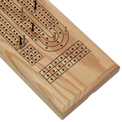 WE Games Classic Cribbage Set - Solid Wood Continuous 3 Track Board with Metal Pegs
