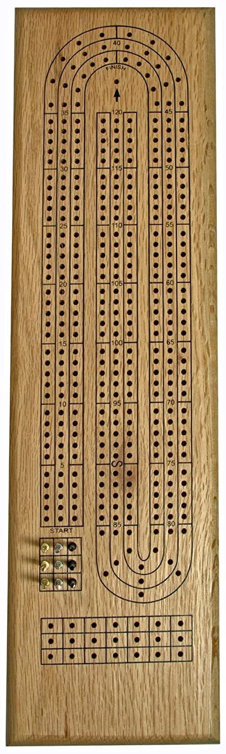 WE Games Classic Cribbage Set - Solid Wood Continuous 3 Track Board with Metal Pegs