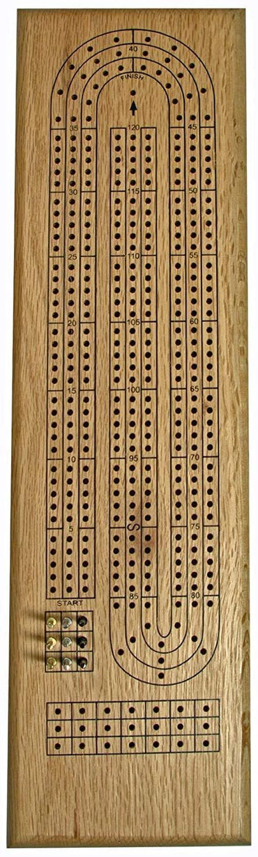 WE Games Classic Cribbage Set - Solid Wood Continuous 3 Track Board with Metal Pegs