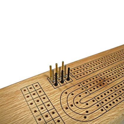 WE Games Classic Cribbage Set - Solid Wood Continuous 3 Track Board with Metal Pegs