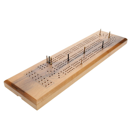 WE Games Classic Cribbage Set - Solid Wood Continuous 3 Track Board with Metal Pegs