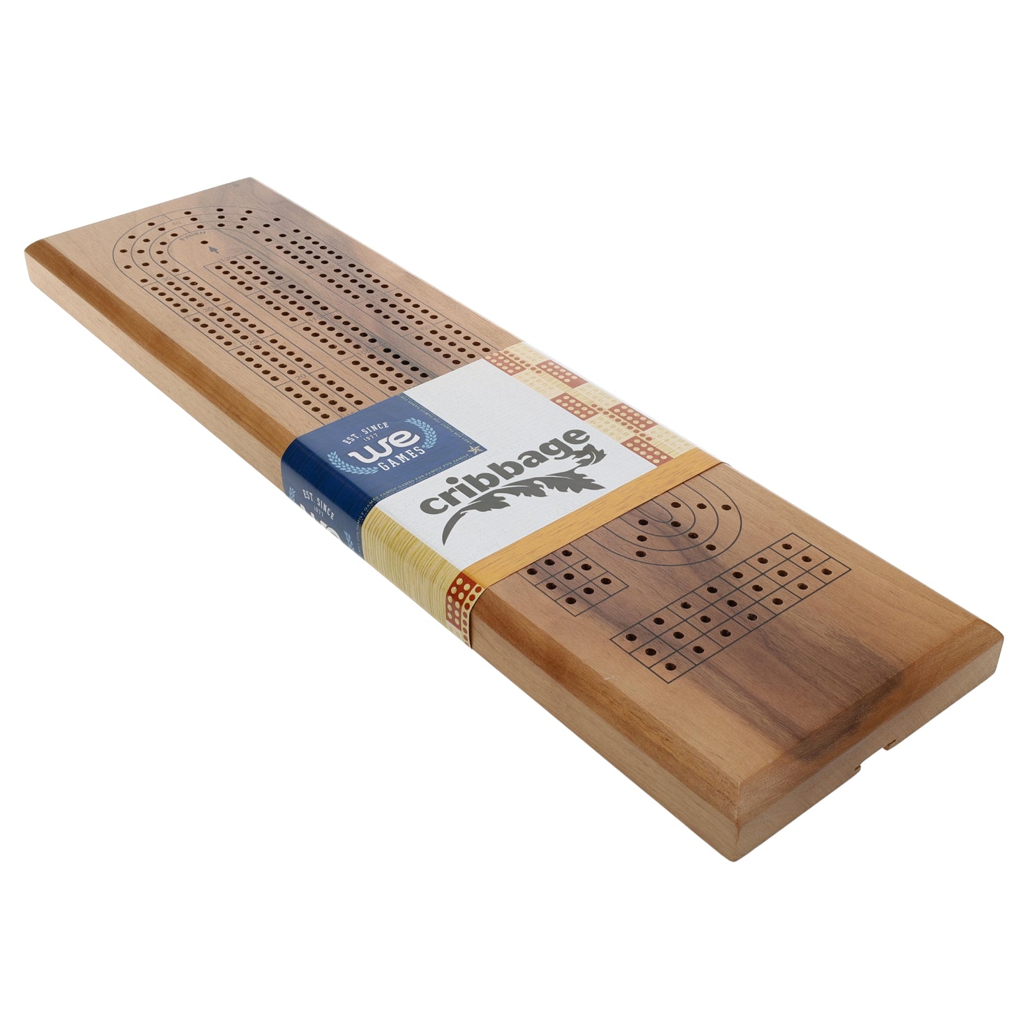 WE Games Classic Cribbage Set - Solid Wood Continuous 3 Track Board with Metal Pegs