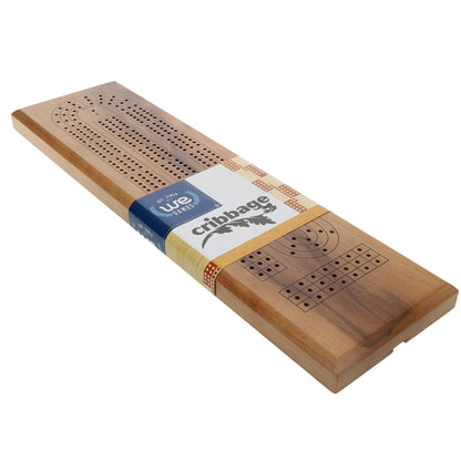 WE Games Classic Cribbage Set - Solid Wood Continuous 3 Track Board with Metal Pegs