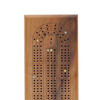 WE Games Classic Cribbage Set - Solid Wood Continuous 3 Track Board with Metal Pegs