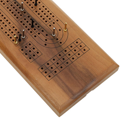 WE Games Classic Cribbage Set - Solid Wood Continuous 3 Track Board with Metal Pegs