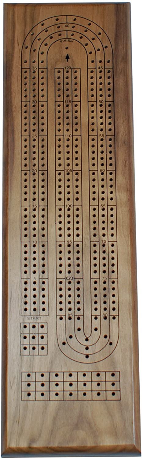 WE Games Classic Cribbage Set - Solid Wood Continuous 3 Track Board with Metal Pegs