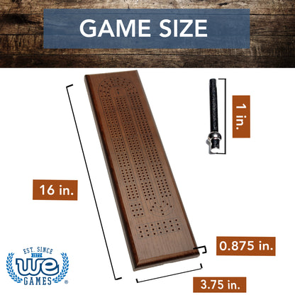 WE Games Classic Cribbage Set - Solid Wood Continuous 3 Track Board with Metal Pegs