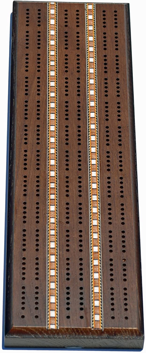 WE Games Classic Cribbage Set - Solid Wood with Inlay Sprint 3 Track Board with Metal Pegs