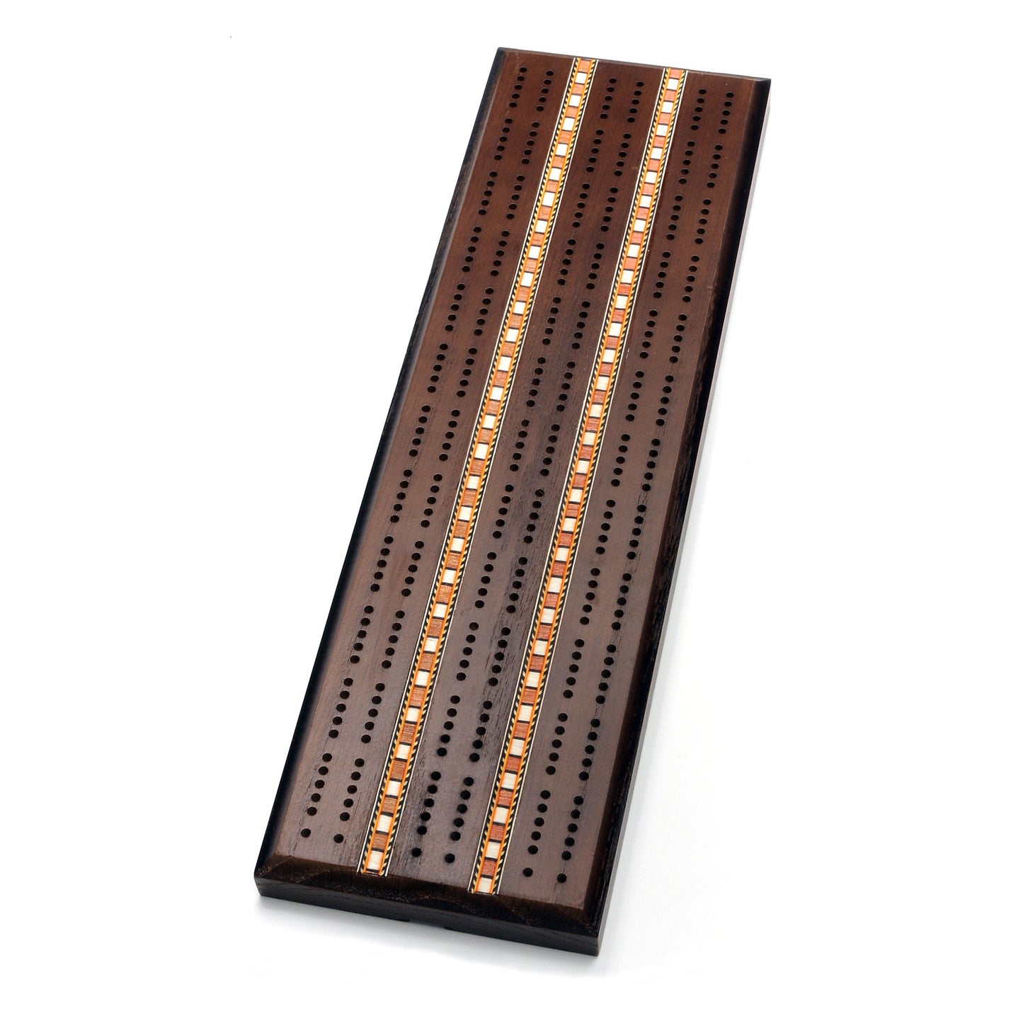 WE Games Classic Cribbage Set - Solid Wood with Inlay Sprint 3 Track Board with Metal Pegs