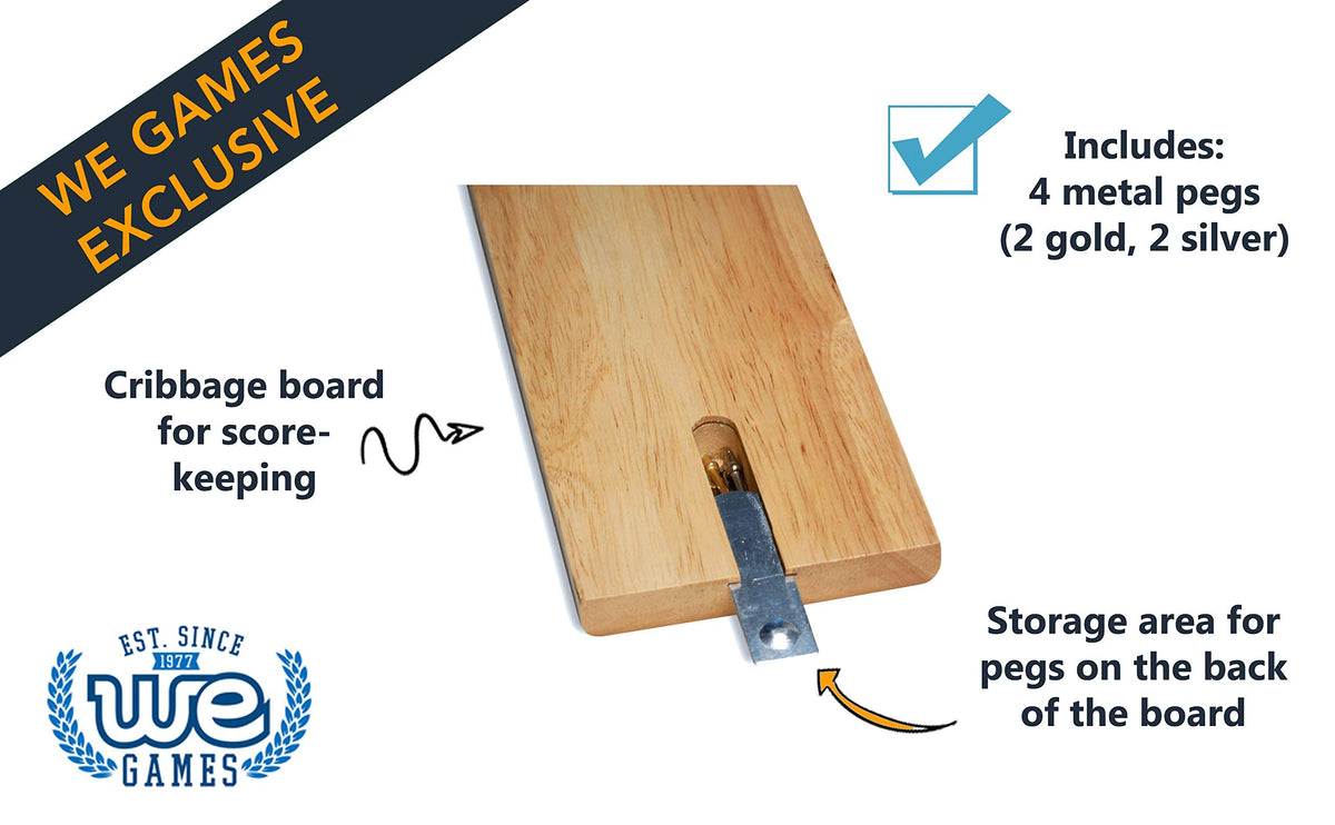 WE Games Competition Cribbage Game - Solid Wood Sprint 2 Track Board with Metal Pegs