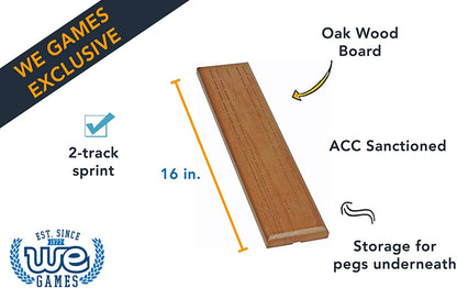 WE Games Competition Cribbage Game - Solid Wood Sprint 2 Track Board with Metal Pegs