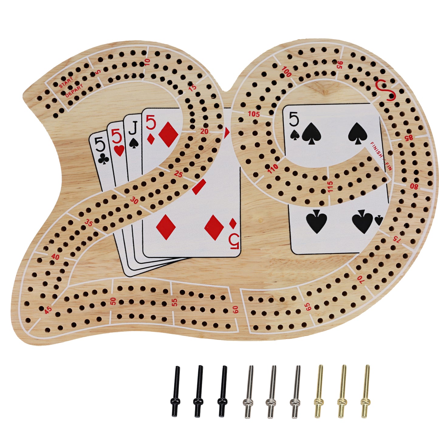 WE Games 29 Cribbage Set - Solid Wood  Board with Metal Pegs