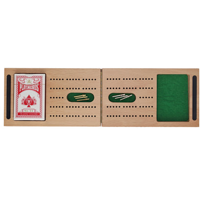 WE Games 2 Track Foldable Travel Cribbage Set w/ Storage, Cards & Metal Pegs - Solid Wood