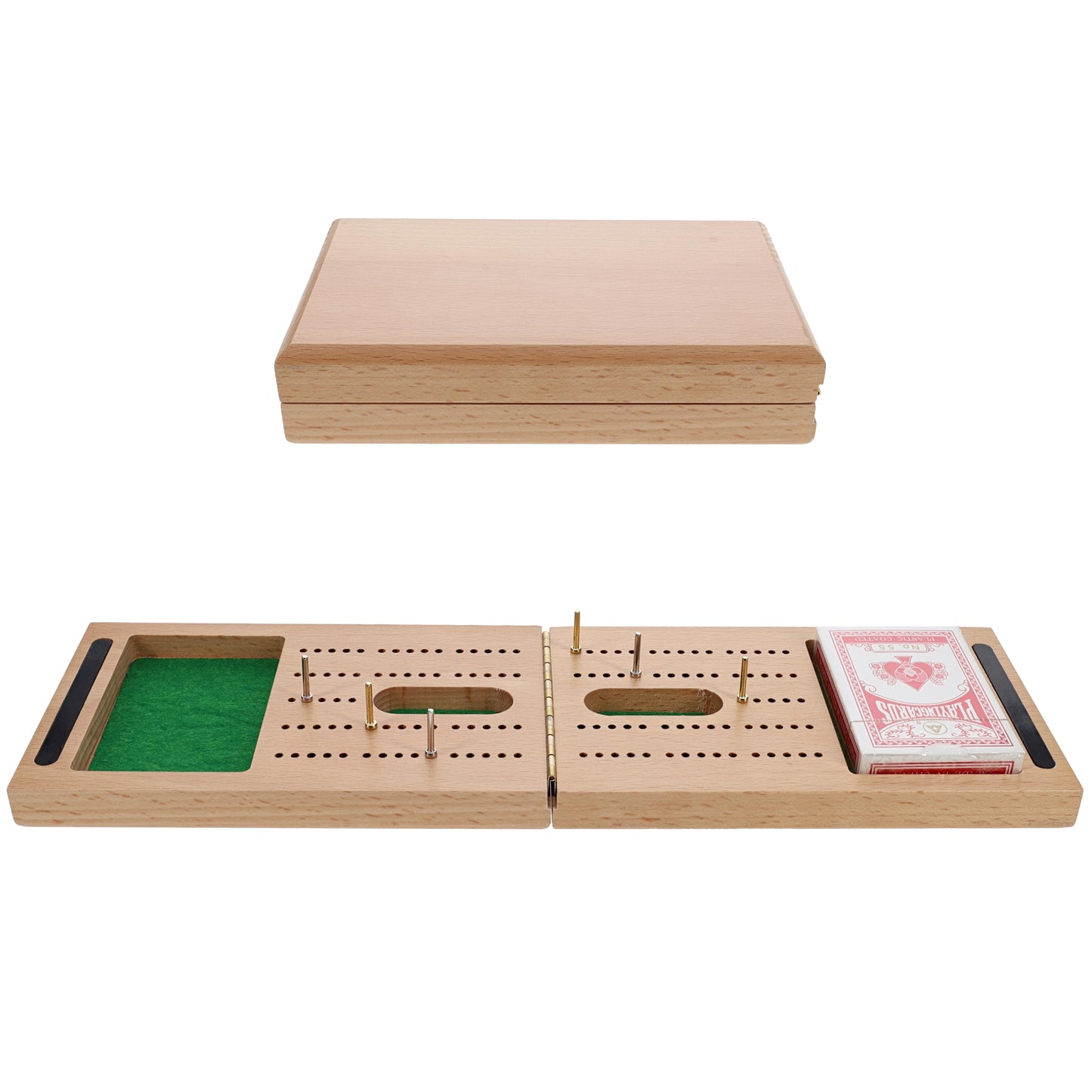 WE Games 2 Track Foldable Travel Cribbage Set w/ Storage, Cards & Metal Pegs - Solid Wood