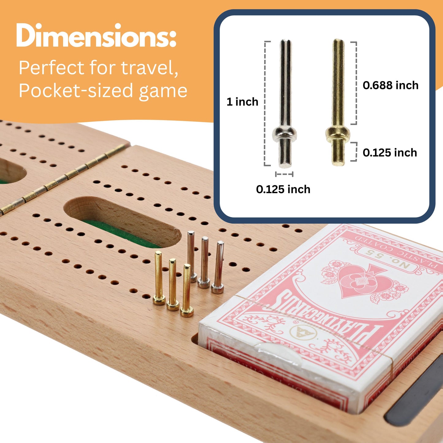 WE Games 2 Track Foldable Travel Cribbage Set w/ Storage, Cards & Metal Pegs - Solid Wood
