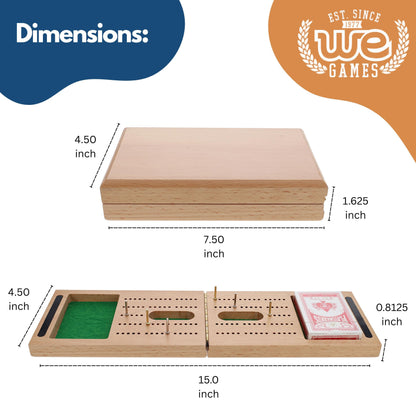 WE Games 2 Track Foldable Travel Cribbage Set w/ Storage, Cards & Metal Pegs - Solid Wood