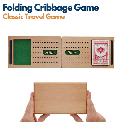 WE Games 2 Track Foldable Travel Cribbage Set w/ Storage, Cards & Metal Pegs - Solid Wood