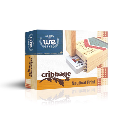 Mini Travel Cribbage Set - Nautical Print - Wood, 2 Track