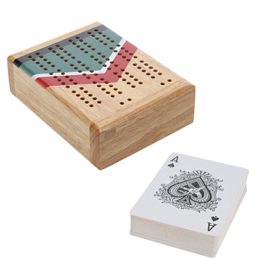 Mini Travel Cribbage Set - Nautical Print - Wood, 2 Track