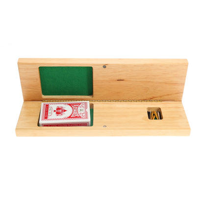 WE Games Cabinet Cribbage Set - Solid Wood Continuous 3 Track Board with Easy Grip Pegs, Cards and Storage Area
