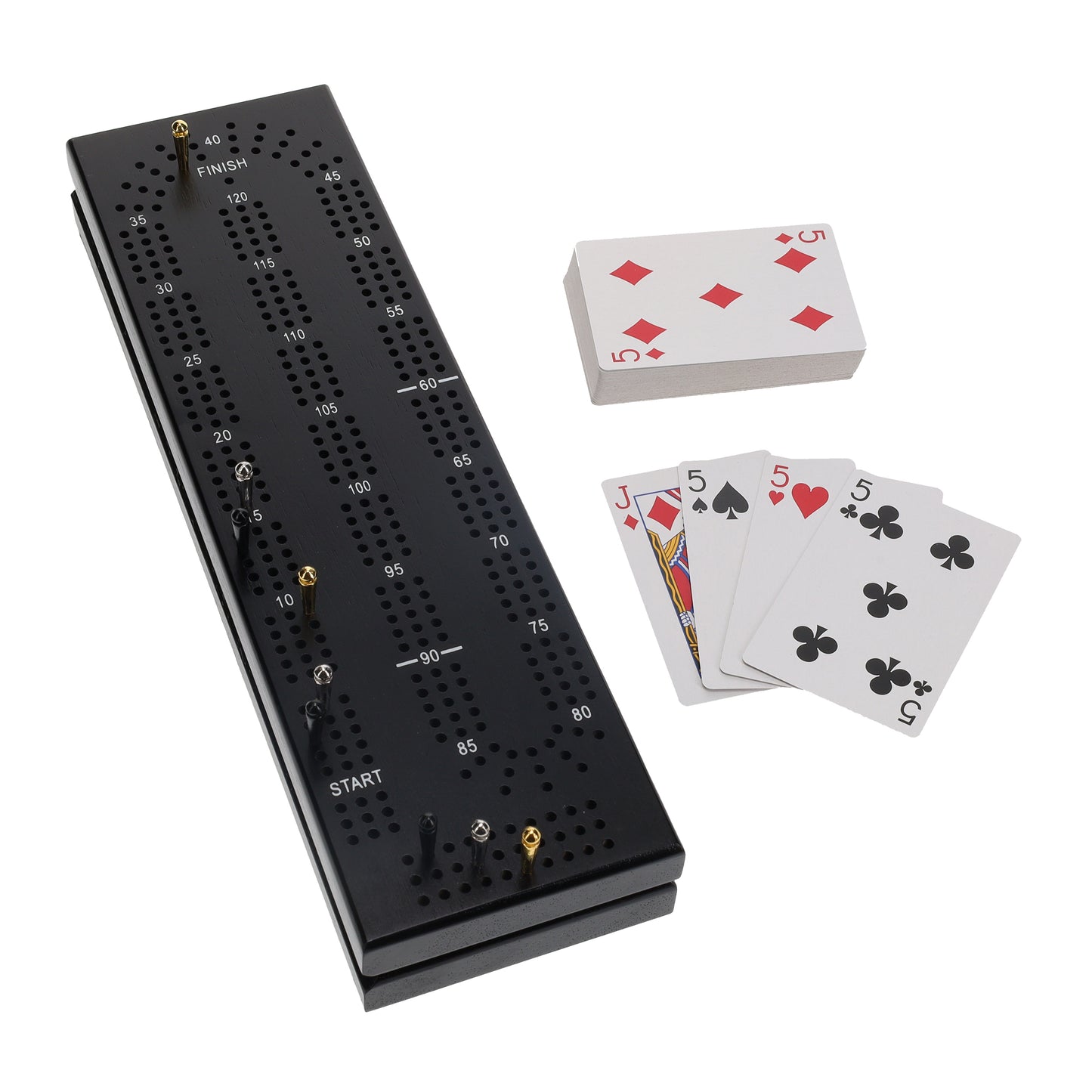 WE Games Cabinet Cribbage Set - Solid Wood Continuous 3 Track Board with Easy Grip Pegs, Cards and Storage Area