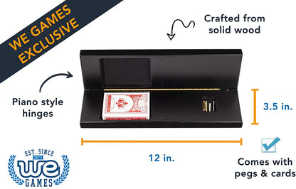 WE Games Cabinet Cribbage Set - Solid Wood Continuous 3 Track Board with Easy Grip Pegs, Cards and Storage Area