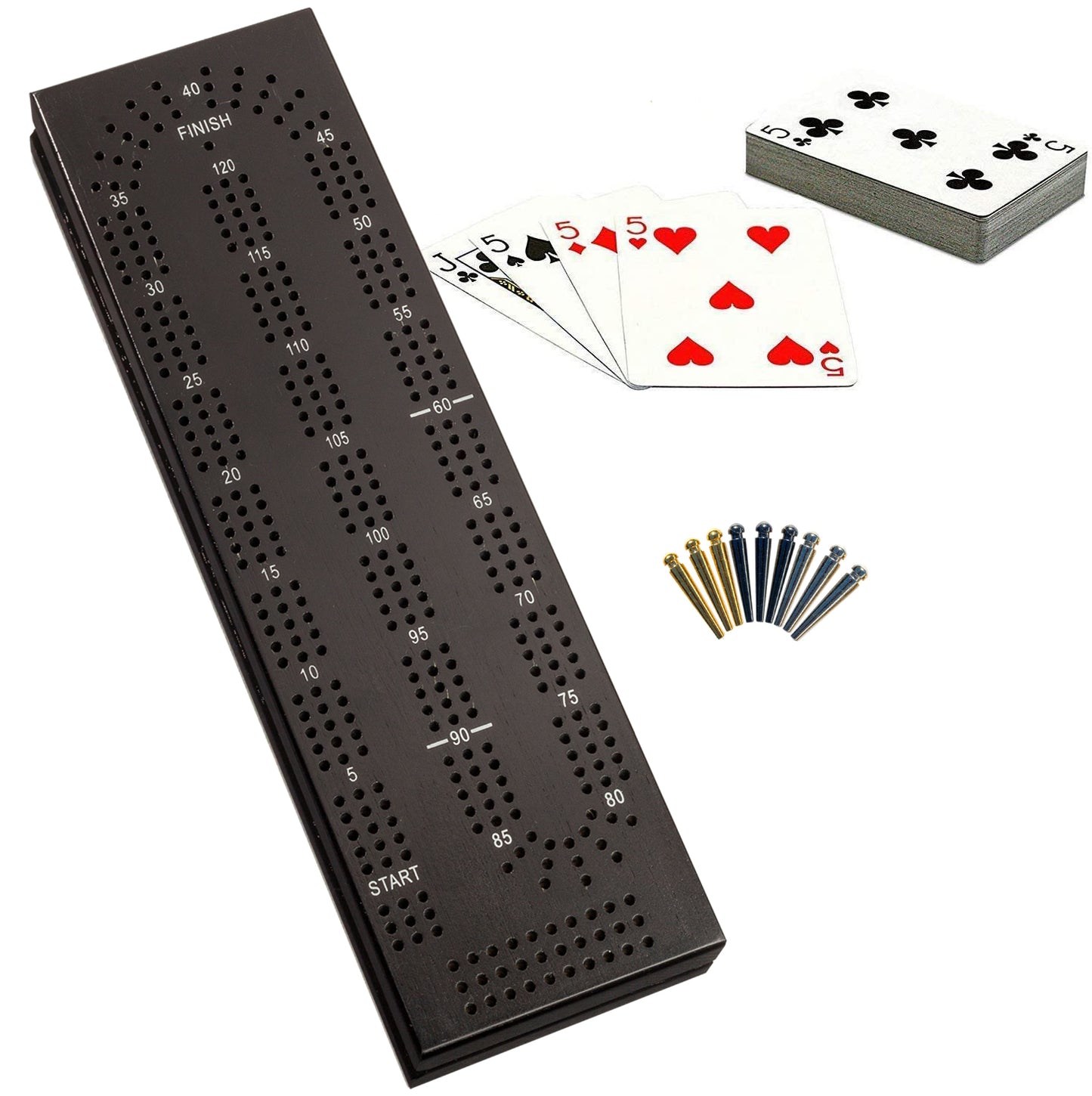 WE Games Cabinet Cribbage Set - Solid Wood Continuous 3 Track Board with Easy Grip Pegs, Cards and Storage Area