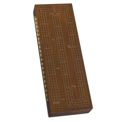 WE Games 3 Player Wooden Cribbage Set - Easy Grip Pegs and 2 Decks of Cards Inside of Board