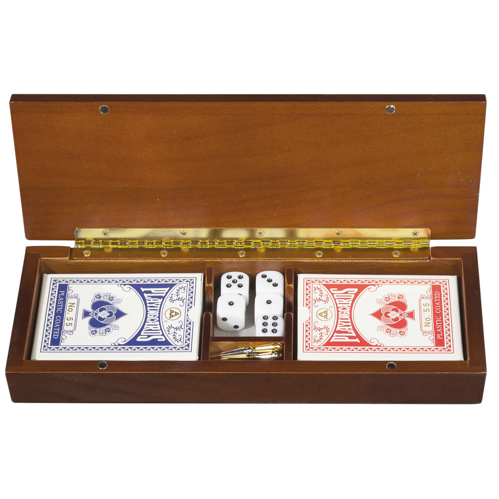 WE Games 3 Player Wooden Cribbage Set - Easy Grip Pegs and 2 Decks of Cards Inside of Board