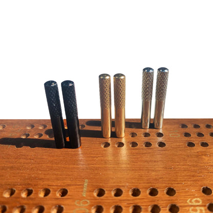 WE Games Machined Metal Cribbage Pegs in Velvet Pouch - Set of 6 (2 Brass, 2 Chrome, 2 Black)