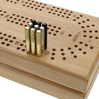 WE Games Machined Metal Cribbage Pegs in Velvet Pouch - Set of 9 (Brass, Silver & Black)
