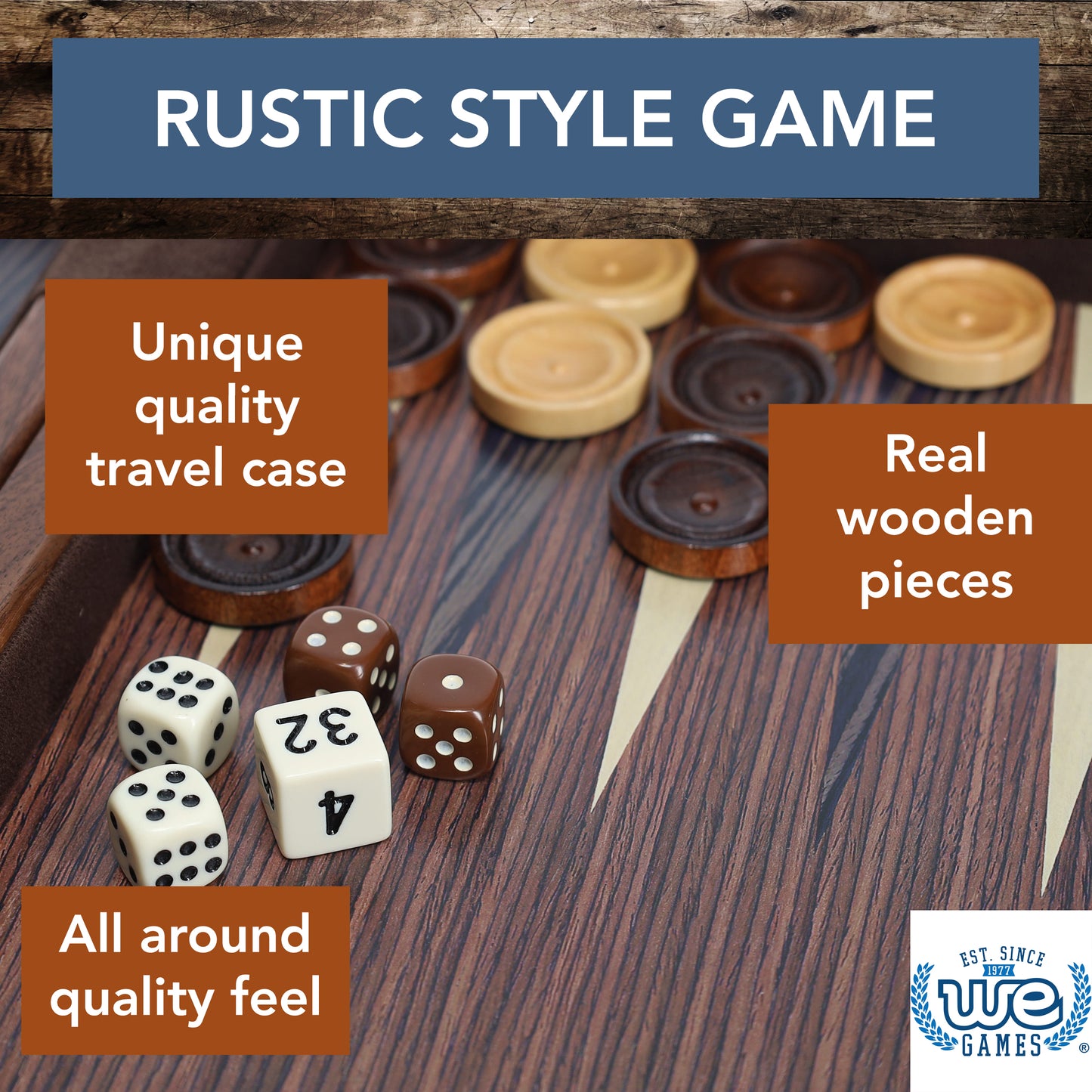 WE Games Travel Wood Starburst Design Backgammon Board Game Set - 19 in.