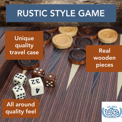 WE Games Travel Wood Starburst Design Backgammon Board Game Set - 19 in.