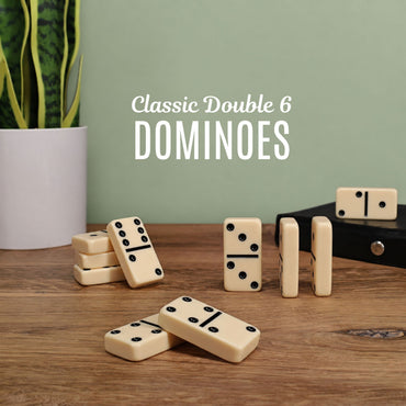 WE Games Classic Double 6 Dominoes - Ivory Color with Black Vinyl Case