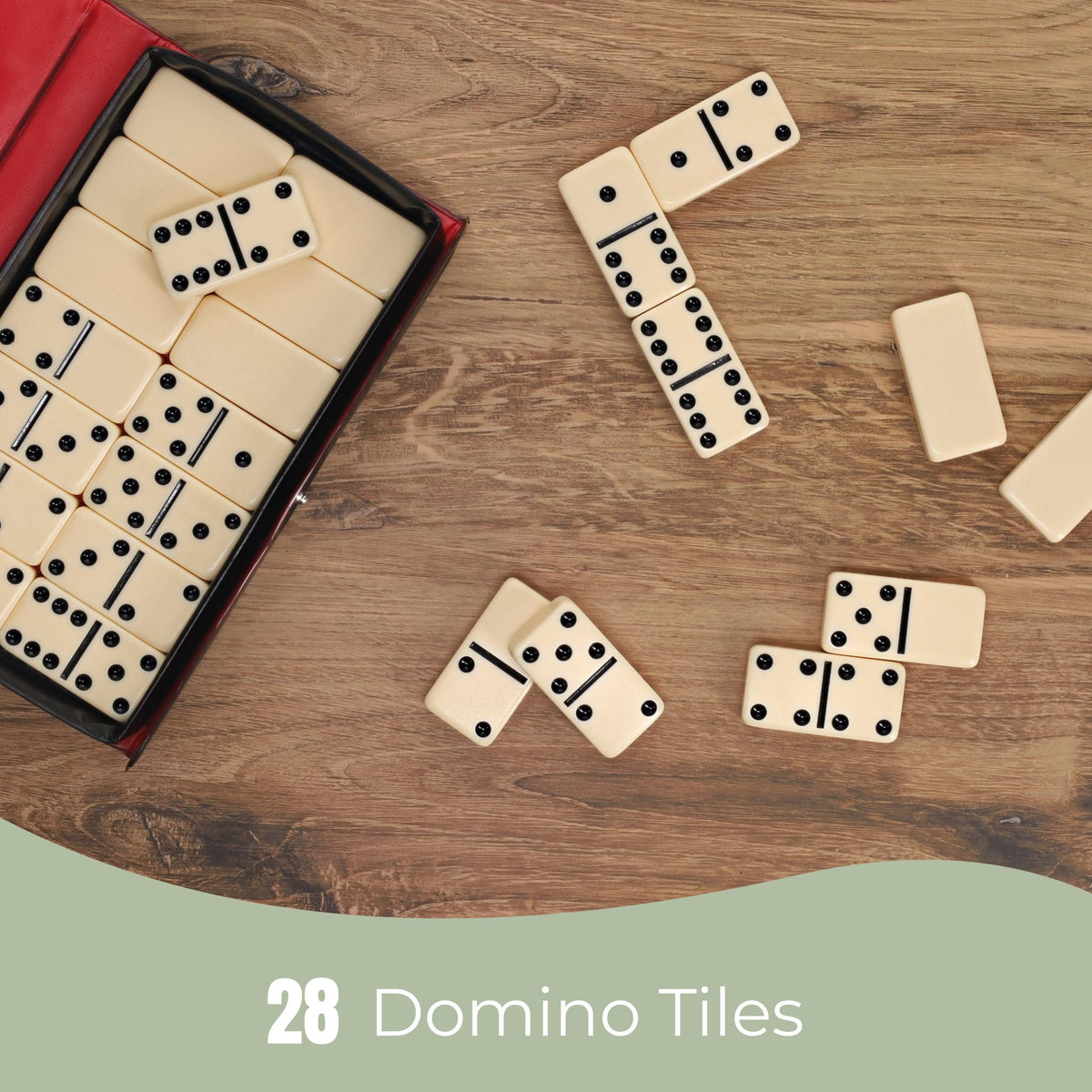 WE Games Classic Double 6 Dominoes - Ivory Color with Black Vinyl Case