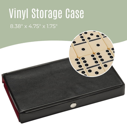WE Games Classic Double 6 Dominoes - Ivory Color with Black Vinyl Case