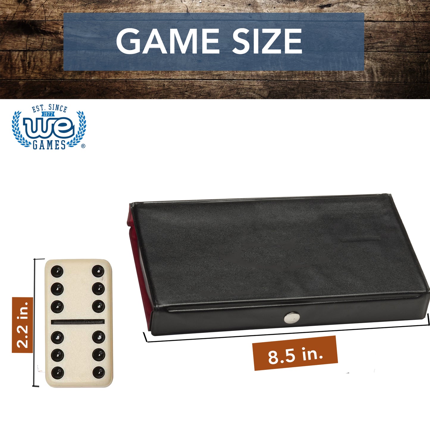 WE Games Double 6 Dominoes - Ivory with Black Vinyl Case