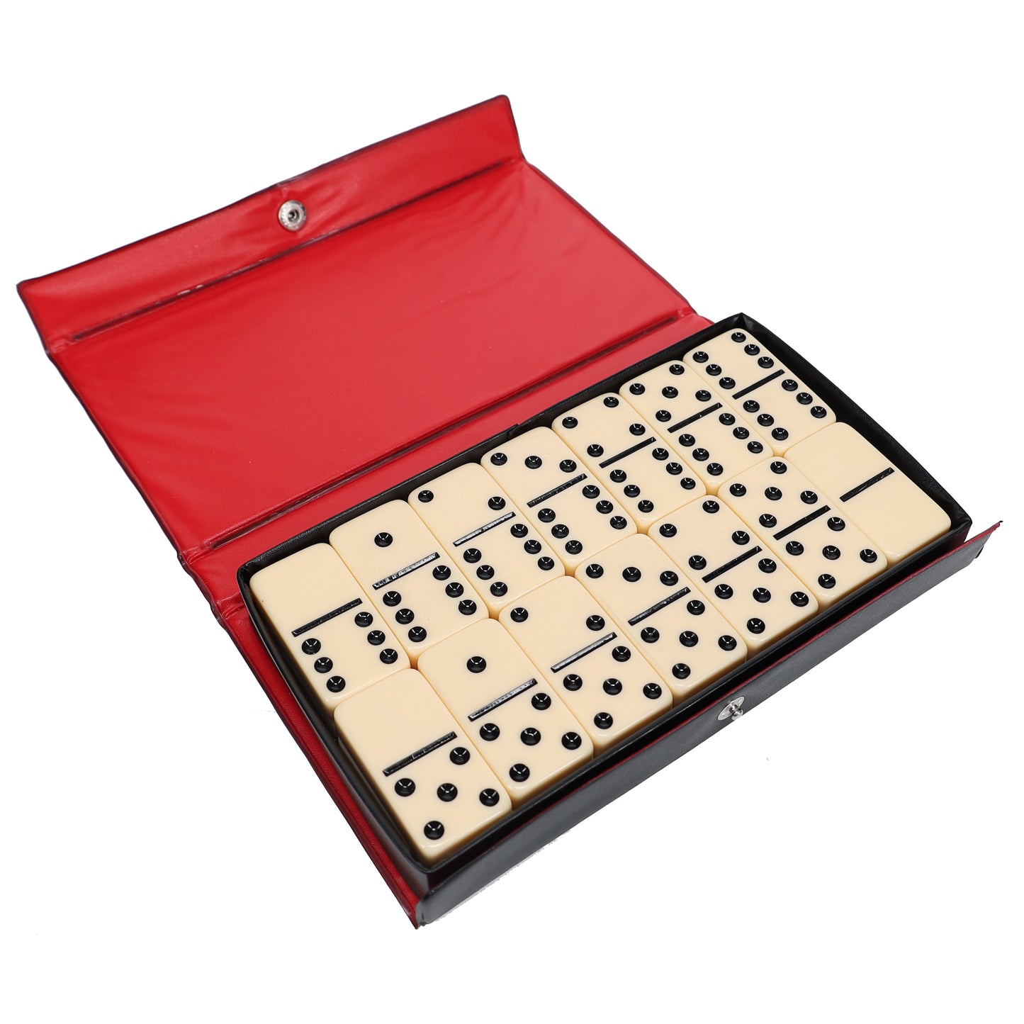 WE Games Double 6 Dominoes - Ivory with Black Vinyl Case