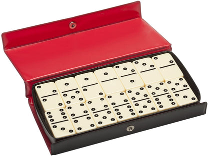 WE Games Double 6 Dominoes - Ivory with Black Vinyl Case