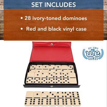 WE Games Double 6 Dominoes - Ivory with Black Vinyl Case