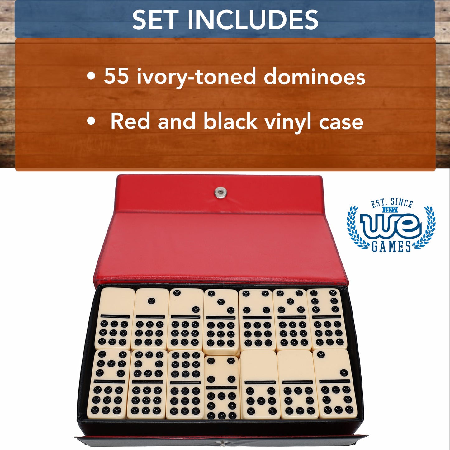 WE Games Double Nine Dominoes - Ivory Color Tiles, Club Size